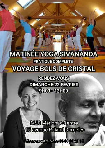 Visuel de l'affiche pour illustrer la matinée yoga et méditation "voyage de cristal"