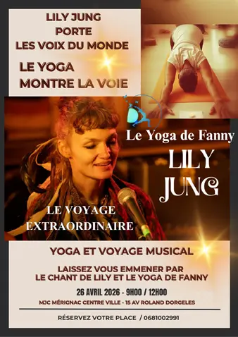 Visuel de l'affiche pour illustrer la matinée yoga et méditation "yoga et voyage musical" avec Lili Jung