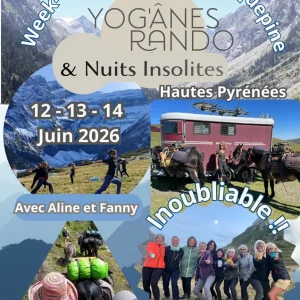 Visuel illustrant le week-end yoga et rando dans les Pyrénées en juin 2026